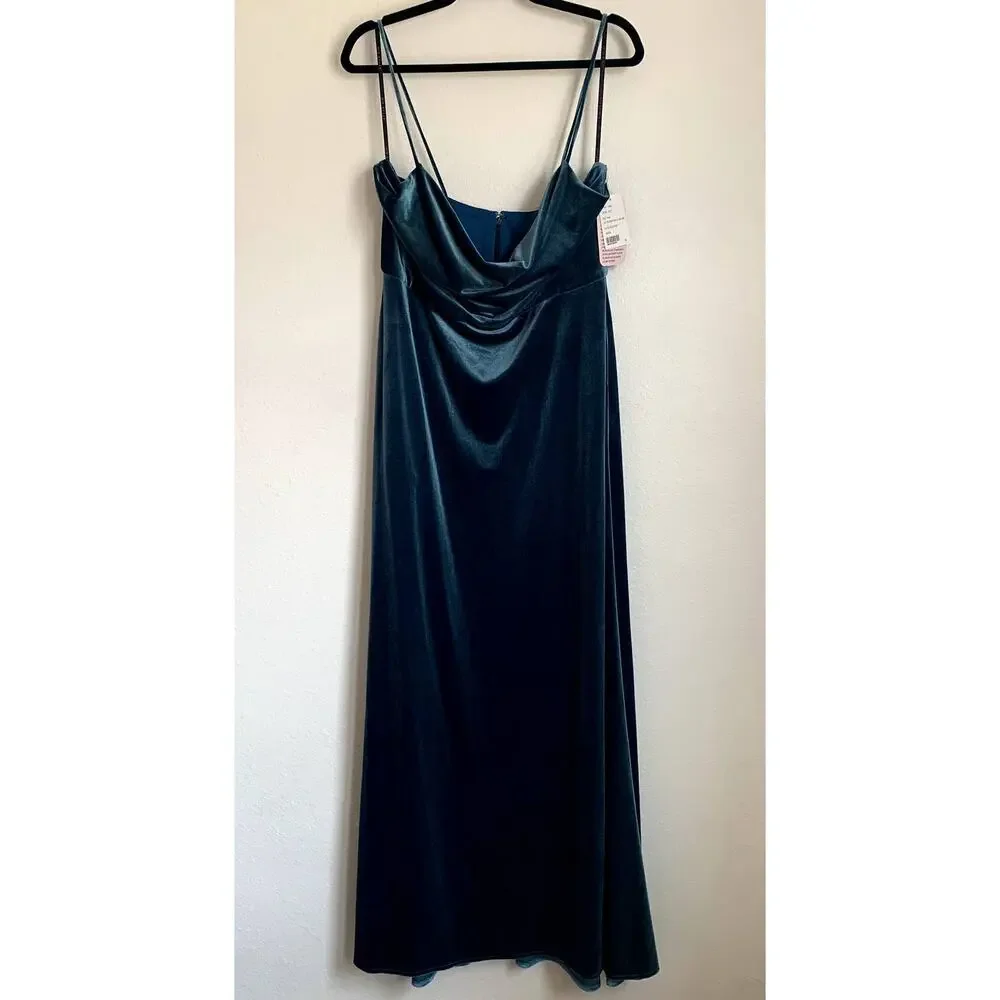 NWT After Six Cowl Neck Velvet Maxi Dress in Dutch Blue‎
